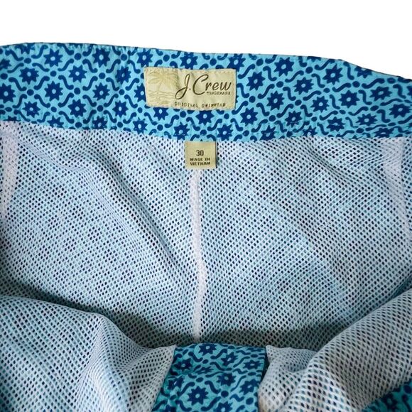J Crew Mens Sz‎ 30 SWIM TRUNKS Board Swimming Lined Shorts Blue Abstract Design - Picture 6 of 7